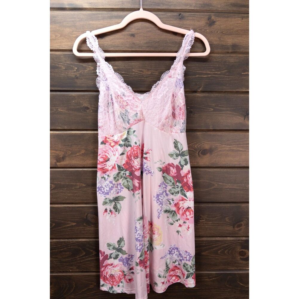 Flora Nikrooz Lace Chemise Babydoll Nightie Pink Floral Size Large